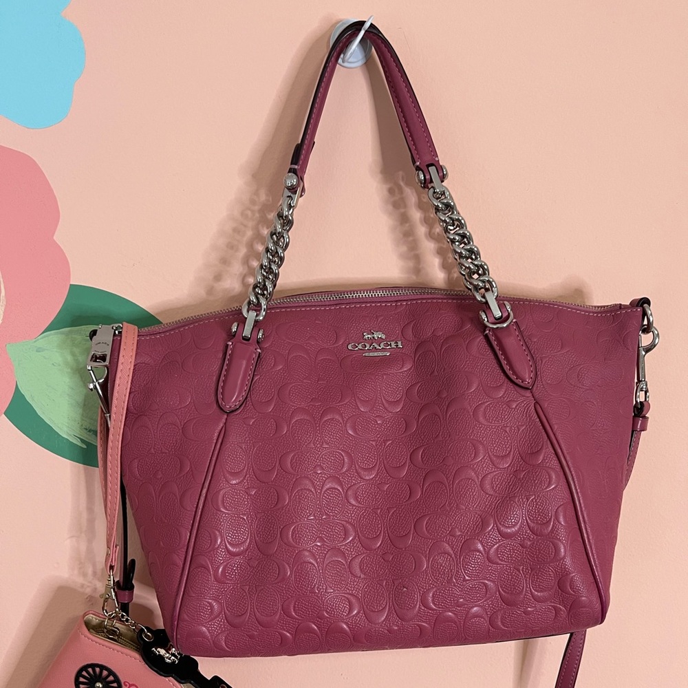 Coach fushia embossed satchel